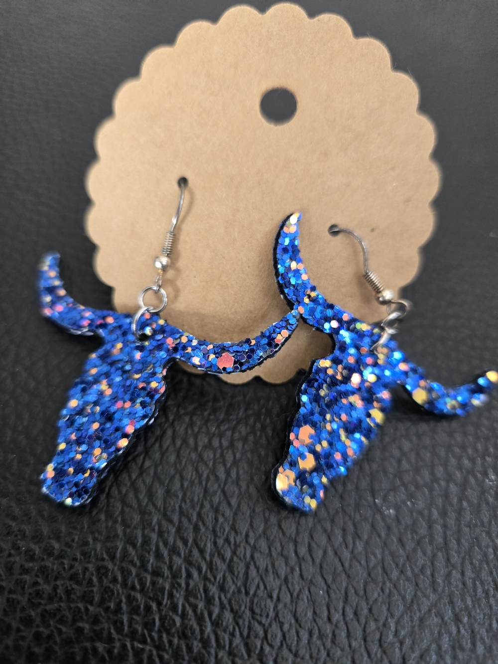 Unk Blue Glitter Longhorn Earrings